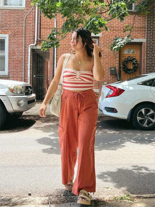 Wide Length Linen Blend Cargo Pants