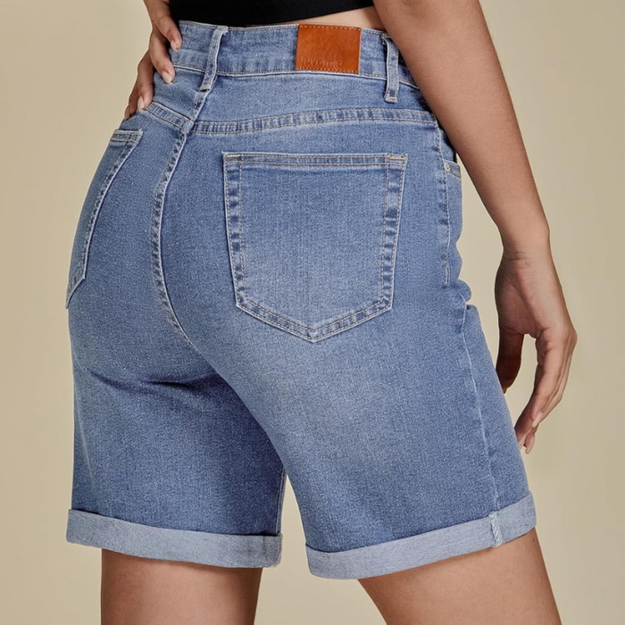 Fold Hem Shorts With Button Closure And Five Pockets