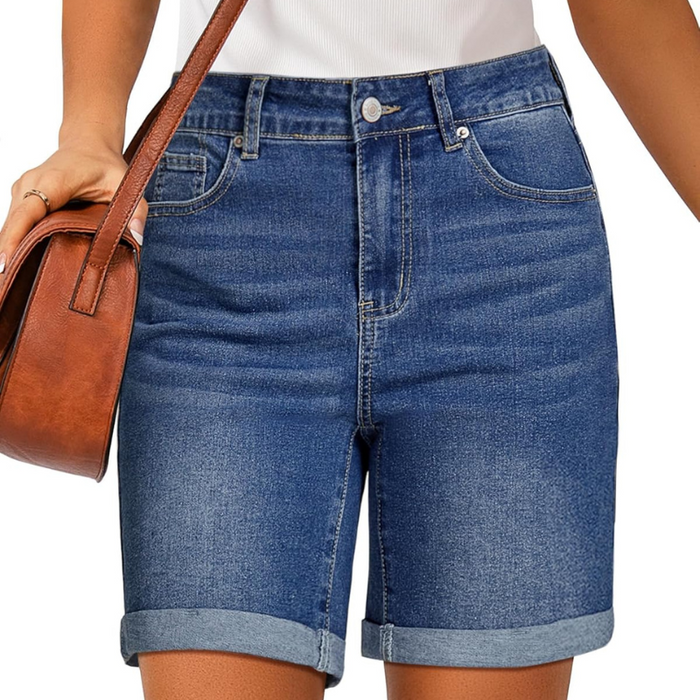 Fold Hem Shorts With Button Closure And Five Pockets