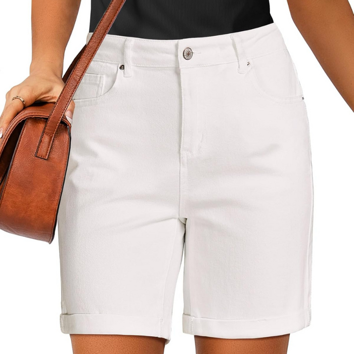 Fold Hem Shorts With Button Closure And Five Pockets