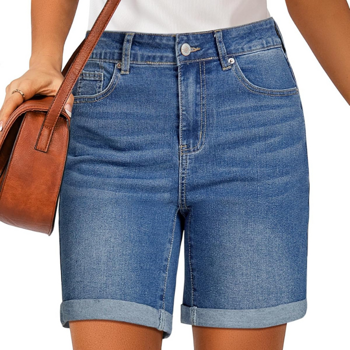 Fold Hem Shorts With Button Closure And Five Pockets