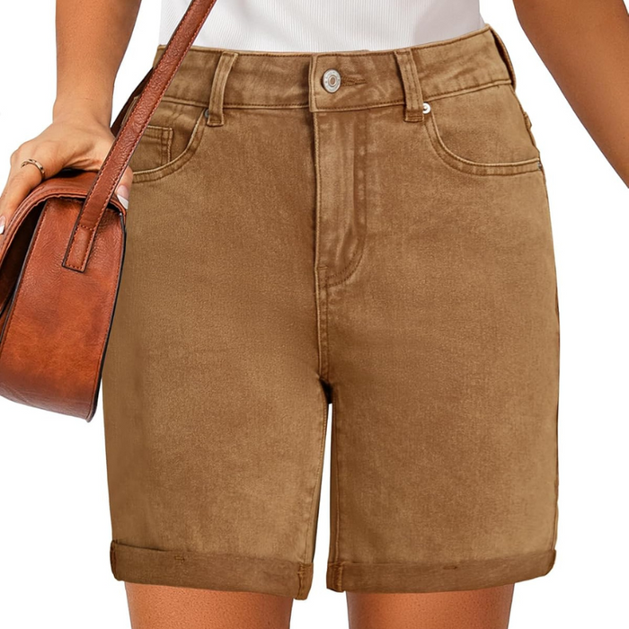 Fold Hem Shorts With Button Closure And Five Pockets