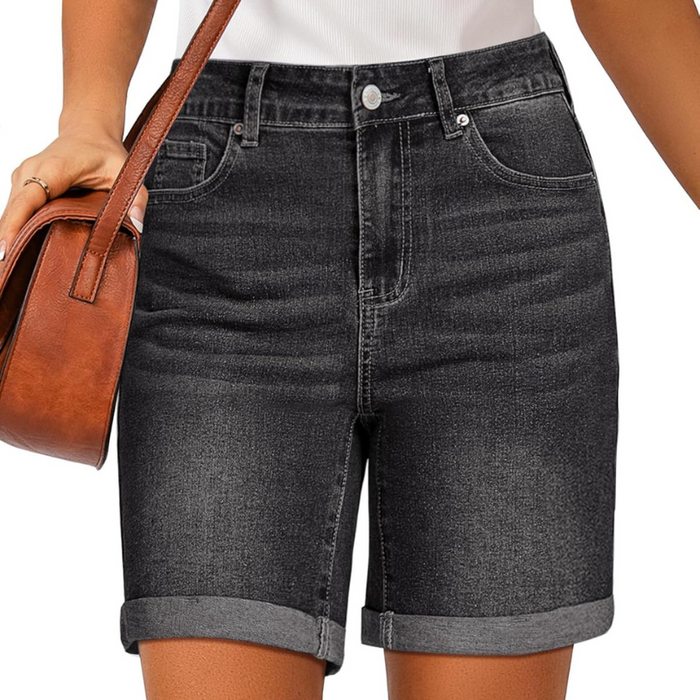 Fold Hem Shorts With Button Closure And Five Pockets