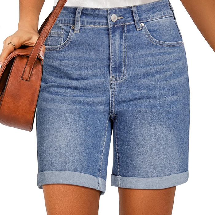 Fold Hem Shorts With Button Closure And Five Pockets