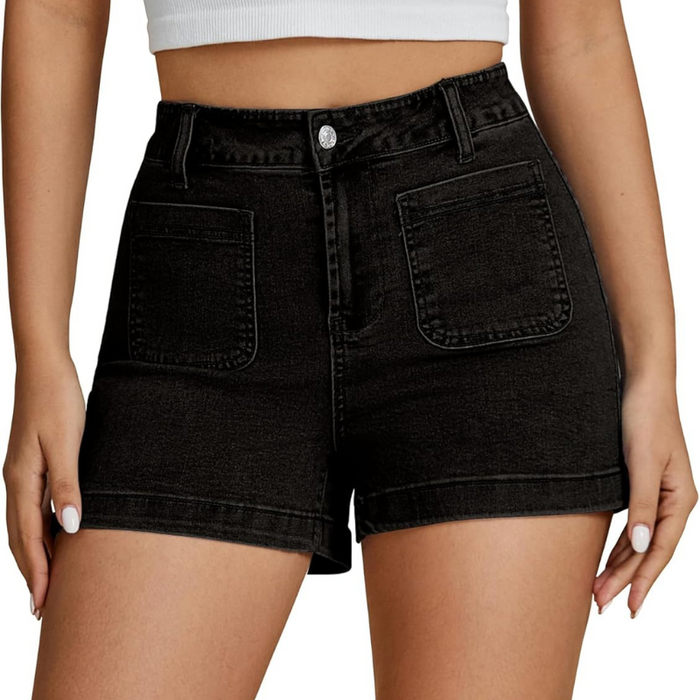 Denim Utility Shorts With High Rise And Functional Pockets