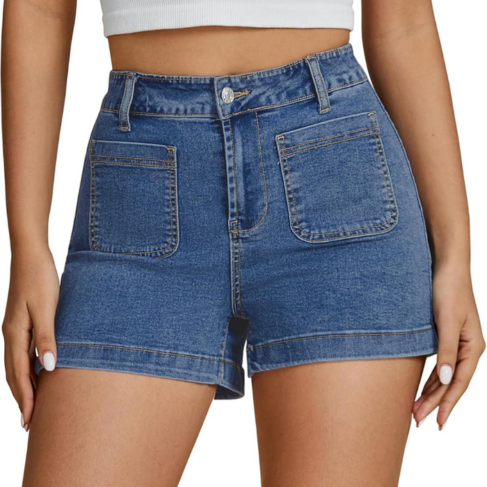 Denim Utility Shorts With High Rise And Functional Pockets