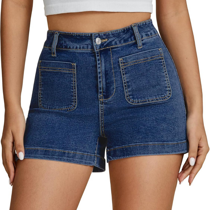 Denim Utility Shorts With High Rise And Functional Pockets