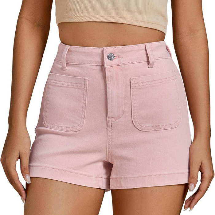 Denim Utility Shorts With High Rise And Functional Pockets