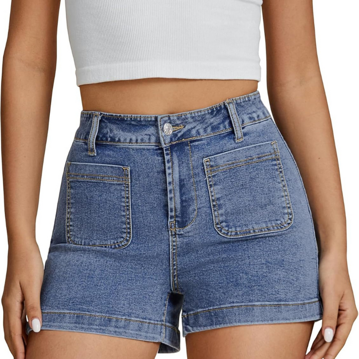 Denim Utility Shorts With High Rise And Functional Pockets