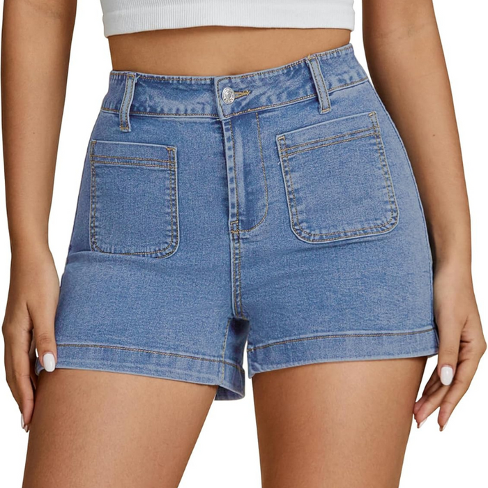 Denim Utility Shorts With High Rise And Functional Pockets