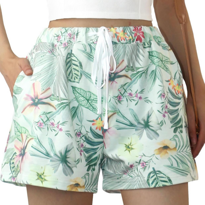 High Waisted Comfy Floral Design Printed Shorts