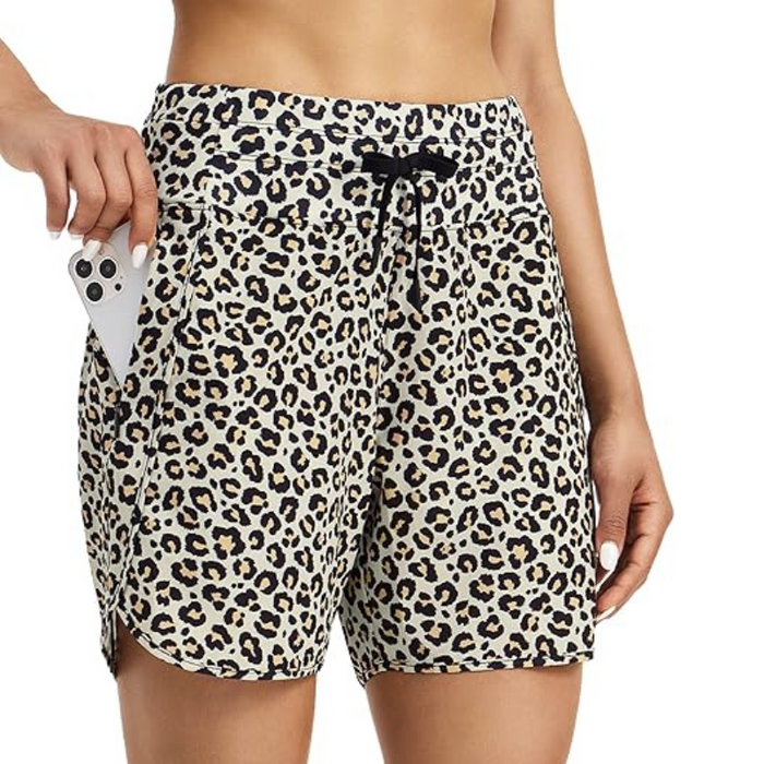 High Waisted Leopard Print Shorts With Zipper Pockets