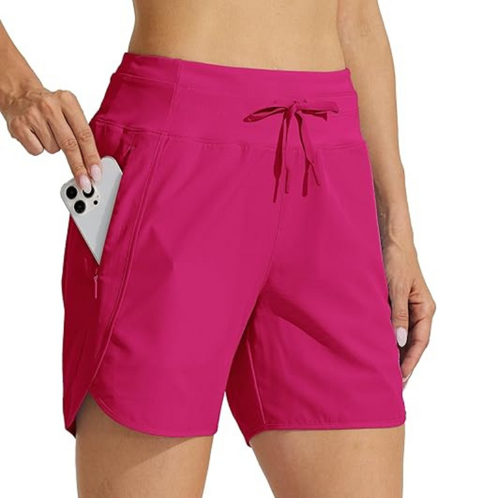 High Waisted Solid Print Shorts With Zipper Pockets