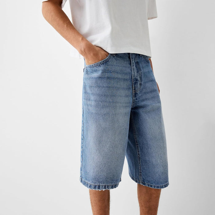 Loose Denim Shorts With Wide Design And Pockets