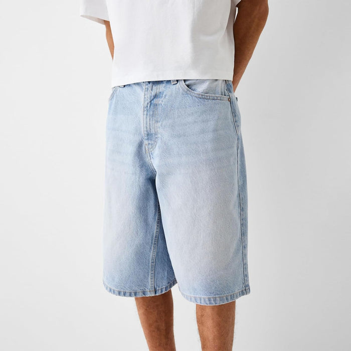 Loose Denim Shorts With Wide Design And Pockets