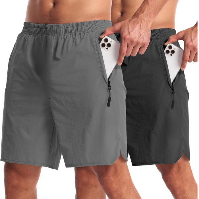 Pack Of Two Lightweight Athletic Shorts With Secure Zipper Pockets