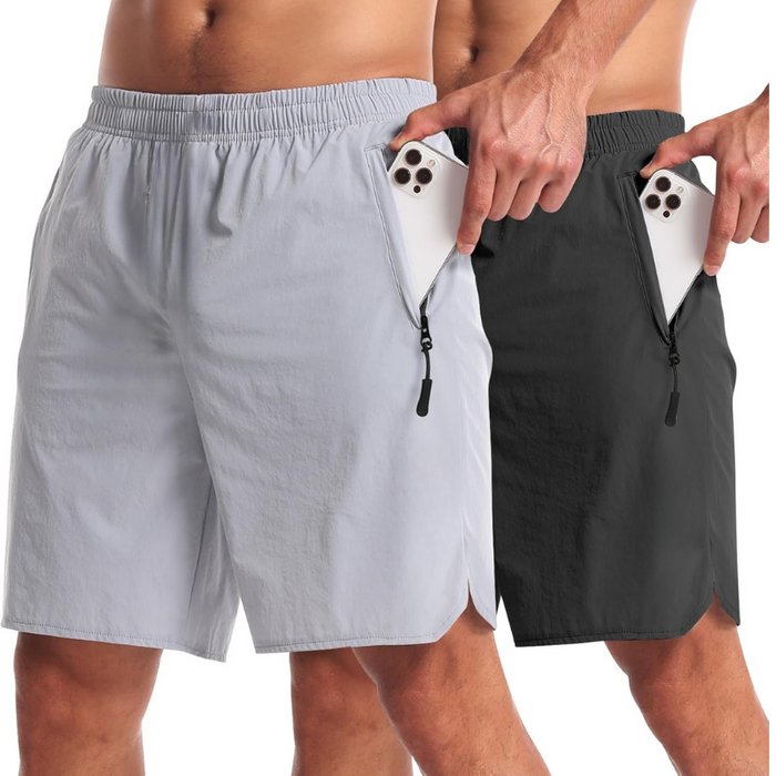 Pack Of Two Lightweight Athletic Shorts With Secure Zipper Pockets