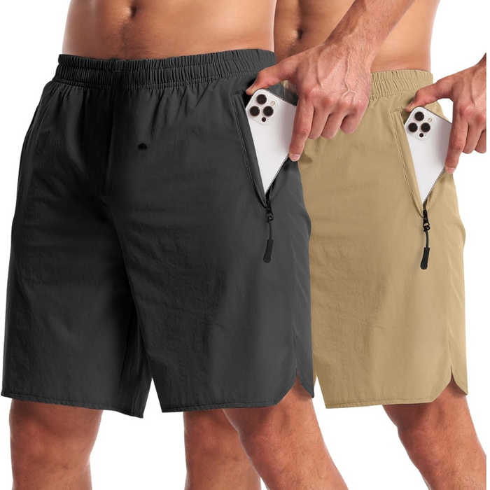 Pack Of Two Lightweight Athletic Shorts With Secure Zipper Pockets