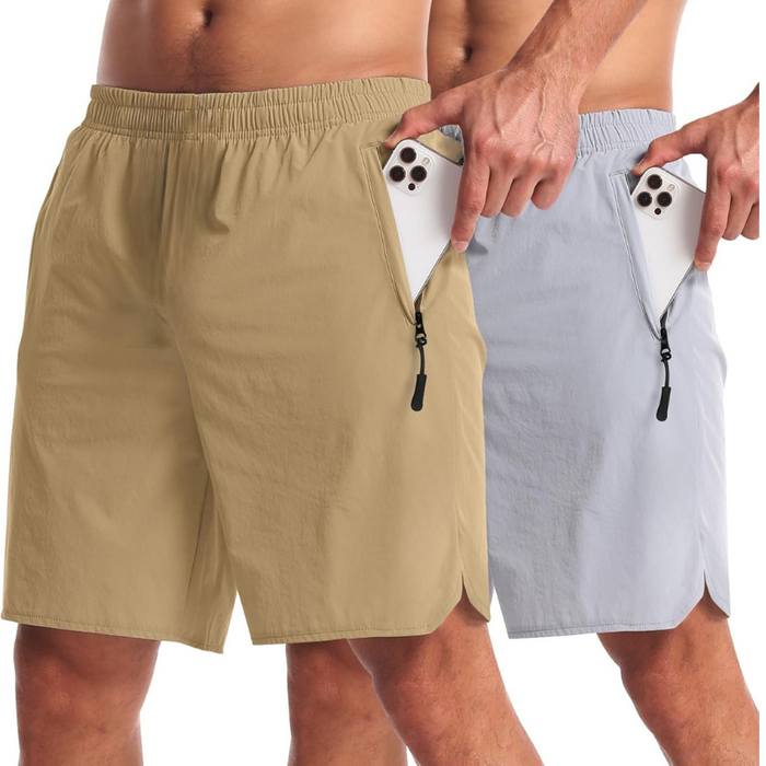 Pack Of Two Lightweight Athletic Shorts With Secure Zipper Pockets