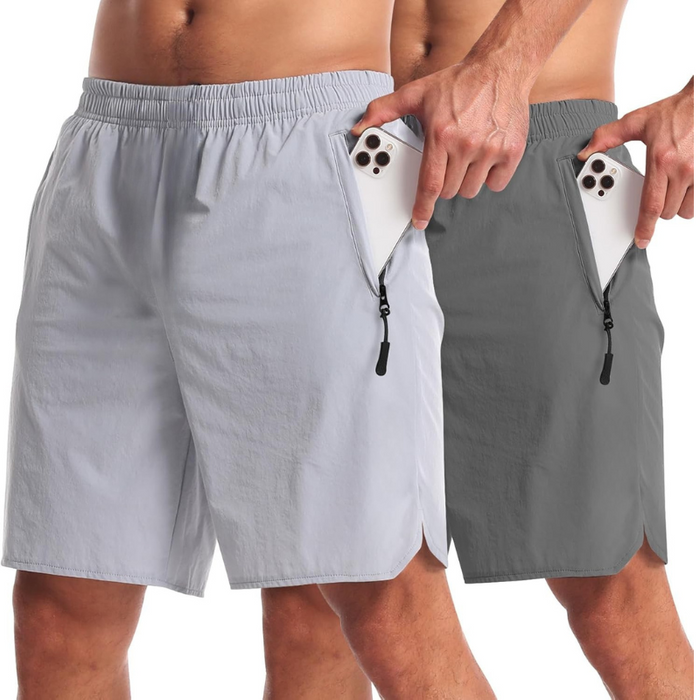 Pack Of Two Lightweight Athletic Shorts With Secure Zipper Pockets