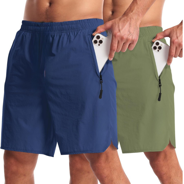 Pack Of Two Lightweight Athletic Shorts With Secure Zipper Pockets