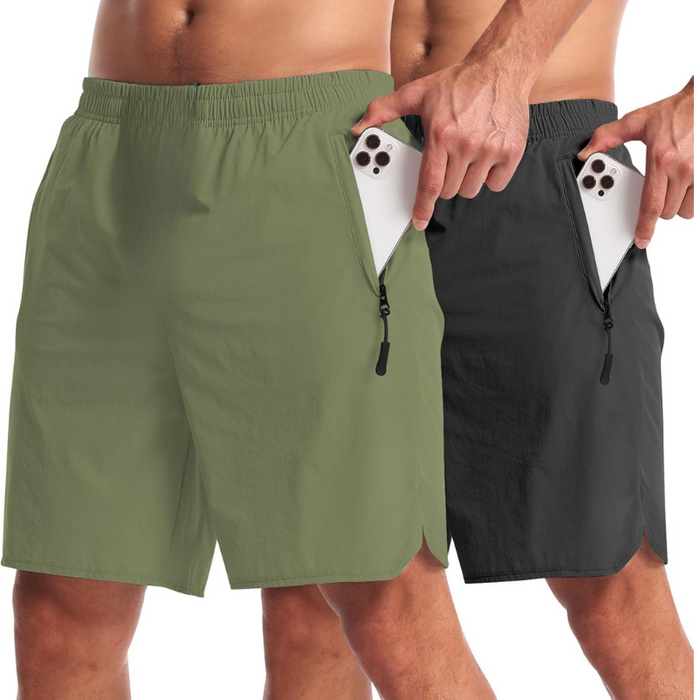 Pack Of Two Lightweight Athletic Shorts With Secure Zipper Pockets