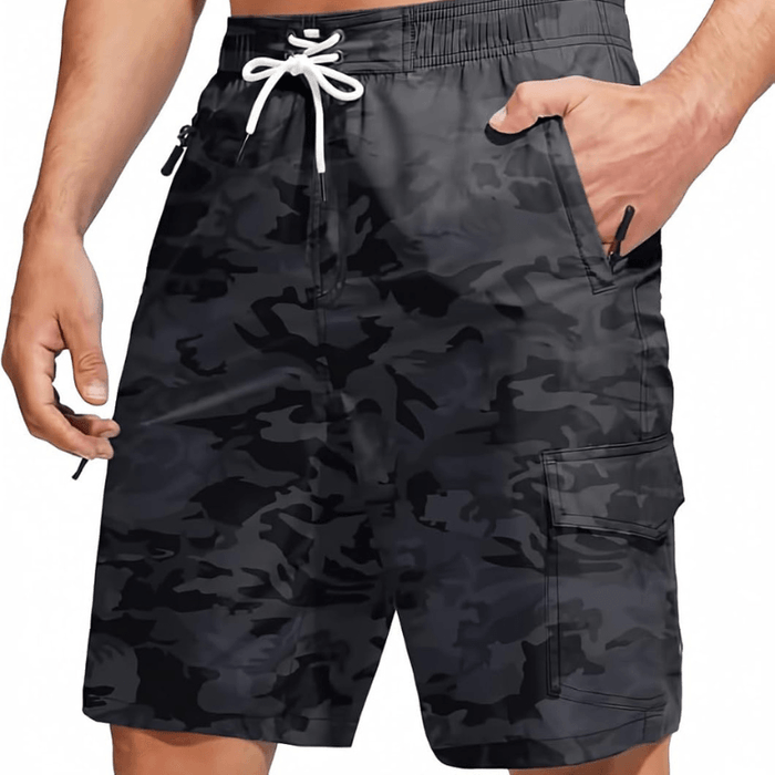 Quick Dry Board Camo Print Shorts With 5 Pockets