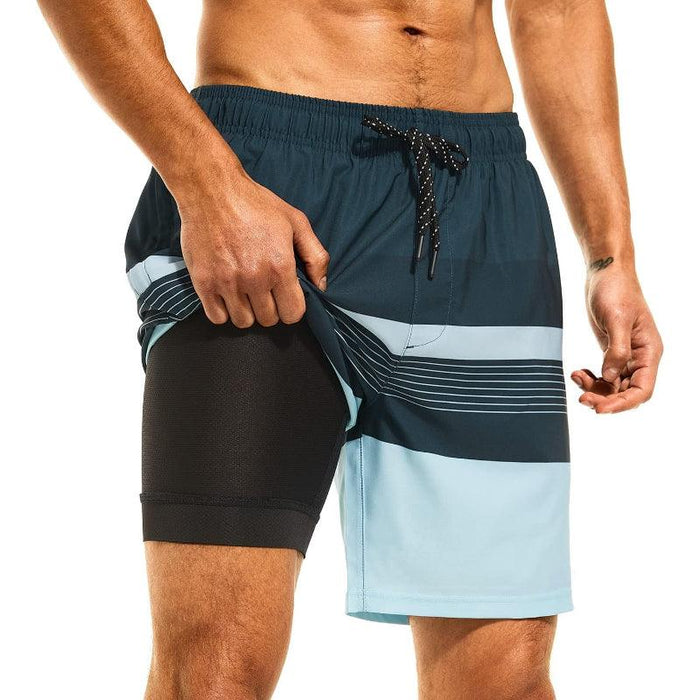 Quick Dry Stripe Swim Shorts With Pockets