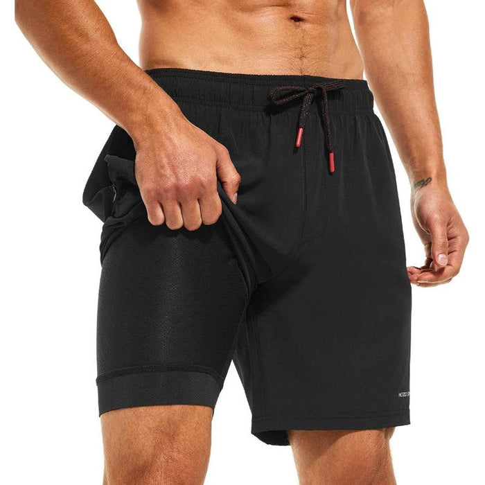 Quick Dry Swim Shorts With Compression Liner And Pockets