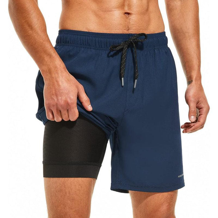 Quick Dry Swim Shorts With Compression Liner And Pockets