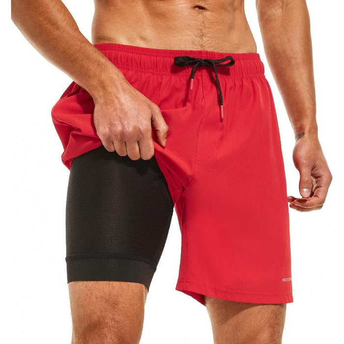 Quick Dry Swim Shorts With Compression Liner And Pockets