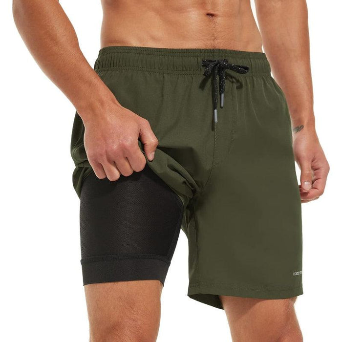 Quick Dry Swim Shorts With Compression Liner And Pockets