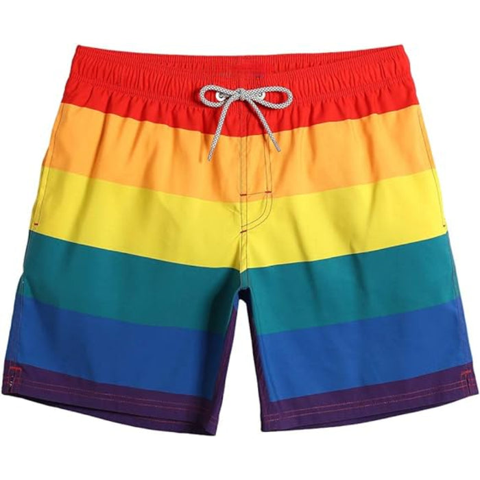Rainbow Striped Patterned Swim Shorts
