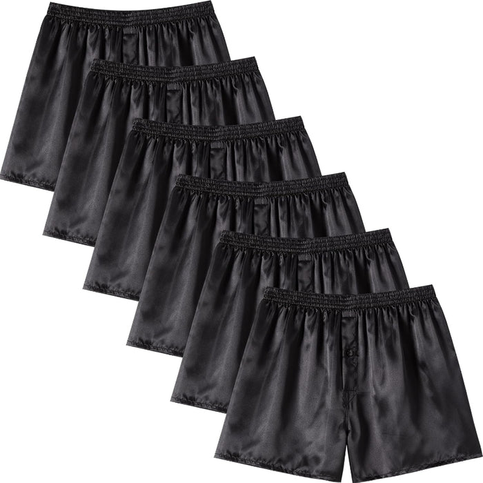 Satin Boxer Shorts 6 Pack With Button Fly And Silky Finish