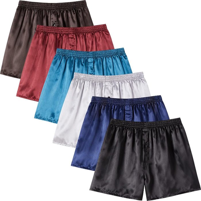 Satin Boxer Shorts 6 Pack With Button Fly And Silky Finish