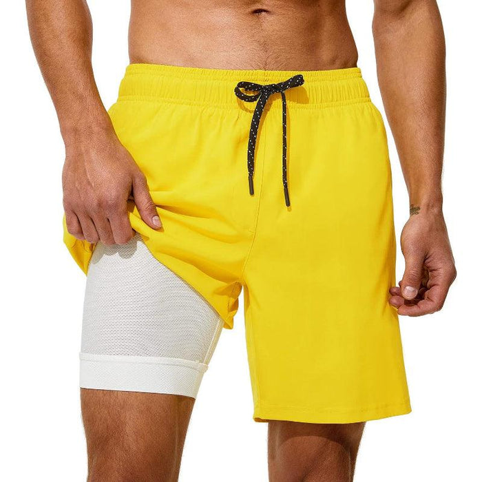 Quick Dry Swim Shorts With Compression Liner And Pockets