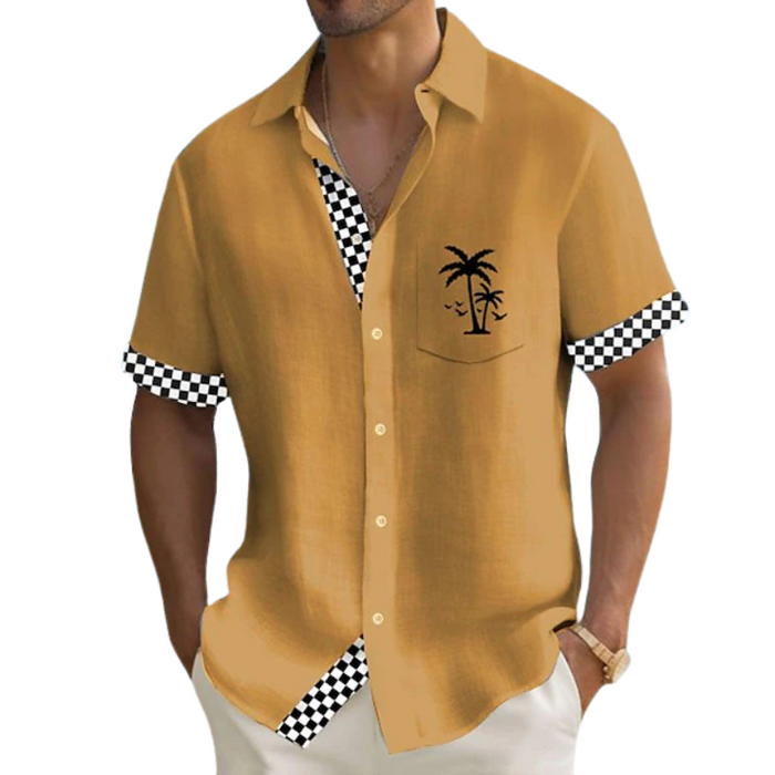 Plaid Pattern Hawaiian Shirt – Tropical Style with Palm Tree