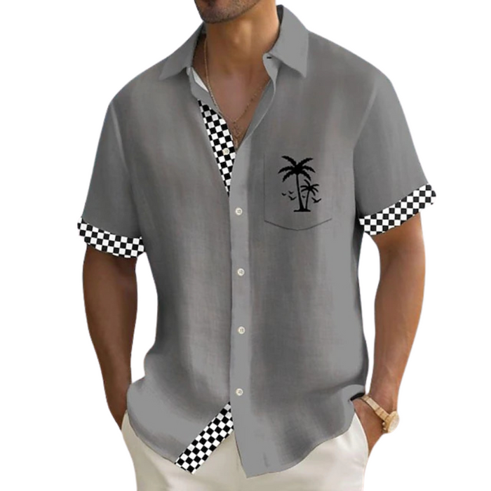 Plaid Pattern Hawaiian Shirt – Tropical Style with Palm Tree