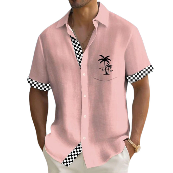 Plaid Pattern Hawaiian Shirt – Tropical Style with Palm Tree