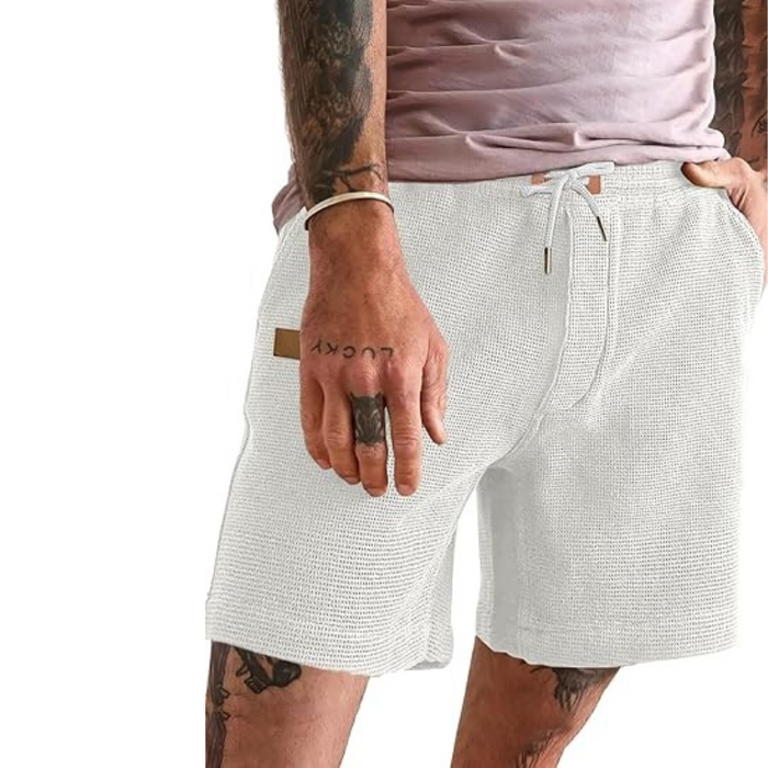 Waffle Texture Shorts With Drawstring And Pockets