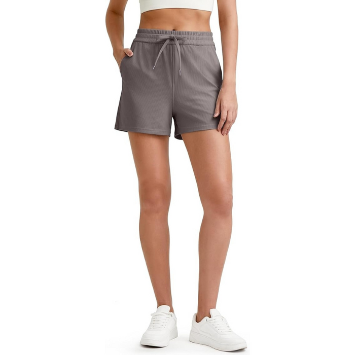 Versatile Ribbed Shorts With Elastic Waist And Pockets