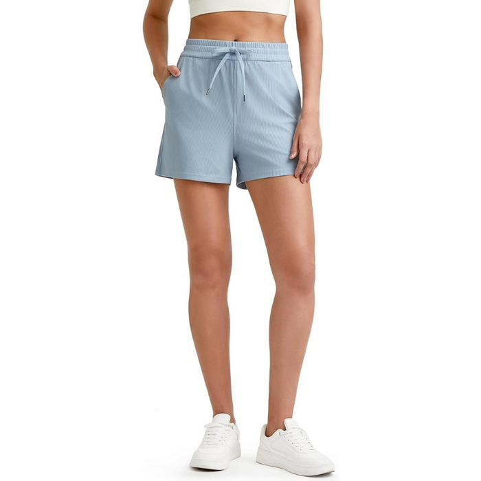 Versatile Ribbed Shorts With Elastic Waist And Pockets