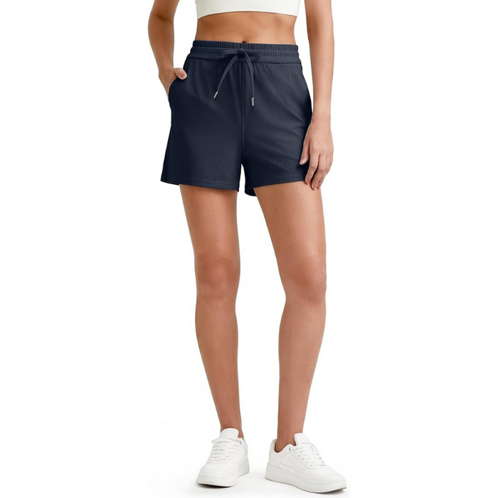 Versatile Ribbed Shorts With Elastic Waist And Pockets