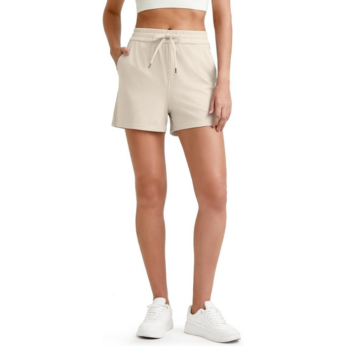 Versatile Ribbed Shorts With Elastic Waist And Pockets