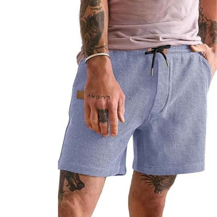 Waffle Knit Summer Shorts With Drawstring And Pockets