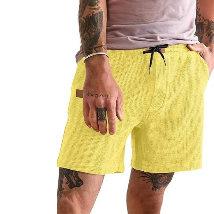 Waffle Knit Summer Shorts With Drawstring And Pockets