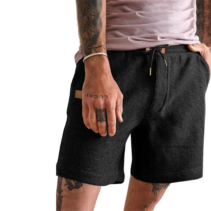 Waffle Texture Shorts With Drawstring And Pockets