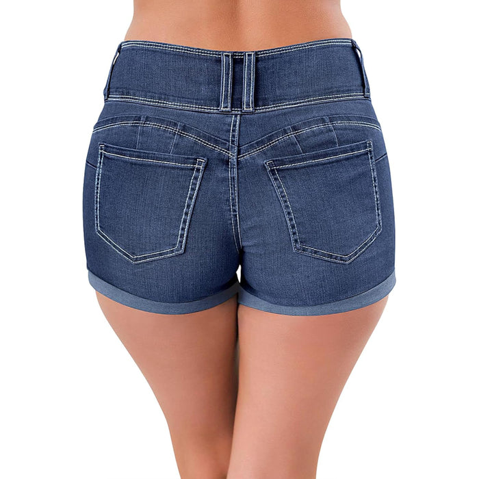 Women Stretch Denim Cuffed Shorts