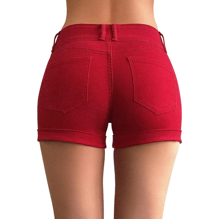 Women Stretch Denim Cuffed Shorts