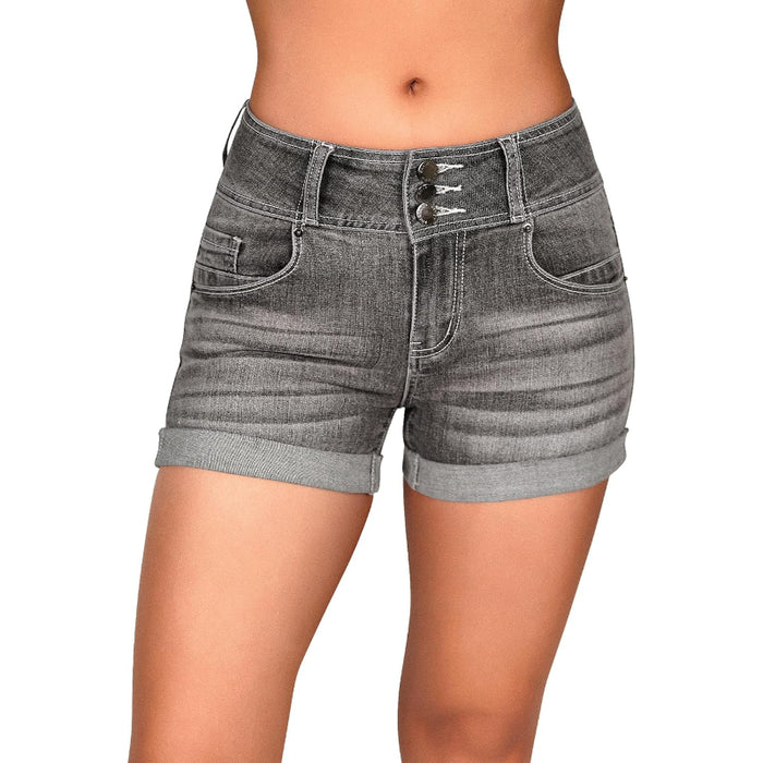 Women Stretch Denim Cuffed Shorts